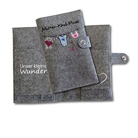 Goldi-Design Maternity Log Cover - Washing Line - 2 Inner Compartments - Press Stud Closure with Logo - Mottled Grey, Washing line grey mottled, Classic
