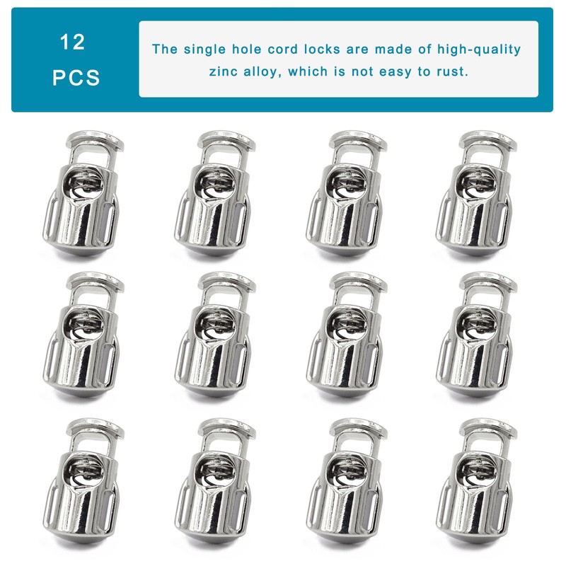 Enosea 12 PCS Metal Cord Locks Single Hole Spring Toggle