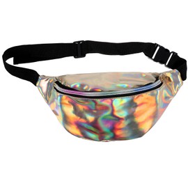 TENDYCOCO Fashion Holographic PU Leather Shinning Fanny Pack Waist Packs for Women Girls (Gold)
