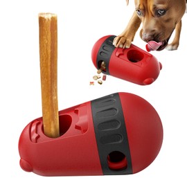 Dog Puzzle Toys Dog Treat Dispensing with Bully Sticks Holder Security Hold Device Interactive Toy to Keep Them Busy Puppy Slow Feeder ,Securely Holds Bully Sticks to Help Prevent Choking. (D-Red)