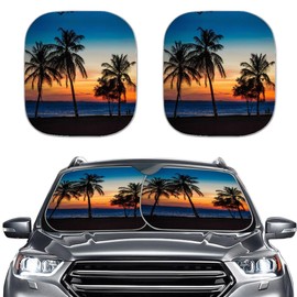 KUIFORTI Tropical Beach Sunset Print Car Sun Shade for Windshield, Universal Sunshade Protect Car Interior Blocks Max UV Rays Keeps Your Vehicle Cool