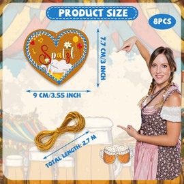 Set of 8 Gingerbread Hearts Decoration, 8 Pieces Gingerbread Hearts "Spatzl" Decoration - Heart Pendant in Oktoberfest Style Made of Felt, Bavarian Decoration, Creative Gingerbread Decoration for