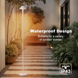 Rechargeable Floor Lamp for Indoor/Outdoor, Cordless Tall Standing Lamp with 3 Color Temps & Dimmable, IP43 Waterproof, Adjustable Height 16-59 Inch, LED Floor Lamp for Living Room,Patio(White)