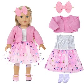 Mineup 4 Sets Doll Clothes for 14-18 Inch Baby Dolls, Baby Doll Clothes with Coat Dolls Dresses Socks Butterfly Headband, Doll Things Set for 43 cm Dolls, Birthday Gift for Girls