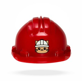 TAMS Children's Helmet Construction Helmet Protective Helmet with Screw Lock | Game & Fun (Cat, Red)