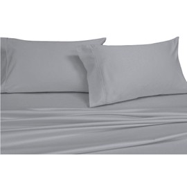 Top-Split-King: Adjustable King Bed Sheets, Solid Gray 600-Thread-Count 4PC Bed Sheet Set 100-Percent Cotton, Sateen Solid, Deep Pocket