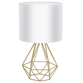 Aigostar Table Lamp, Small Bedside Lamp, Modern Hollow Block Design Table Lamp, Desk Lamp with White Fabric Shade and Metal Base, E14 Base, Perfect for Decorating Any Room - Gold
