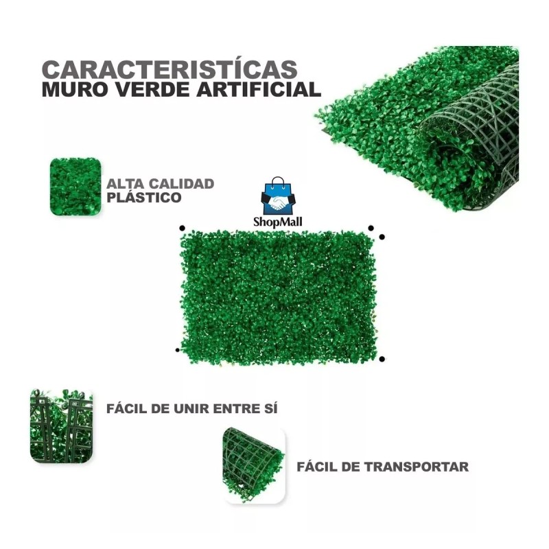 ShopoMall Muro Verde Follaje Artificial Sintético 15 Pzs