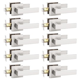 KNOBWELL 10 Pack Interior Door Knob Brushed Nickel, Closet Door Handle Passage Hallway Door Lever, Heavy Duty Indoor Door Handle(No Lock)