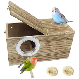 PINVNBY Parakeet Nesting Box, Carbonized Wood Bird Box, Wood Breeding Box for Birds, Budgie Lovebirds Conure Finch Parrot Canary (M: 9.8 x 5.3 x 5.3 inch)