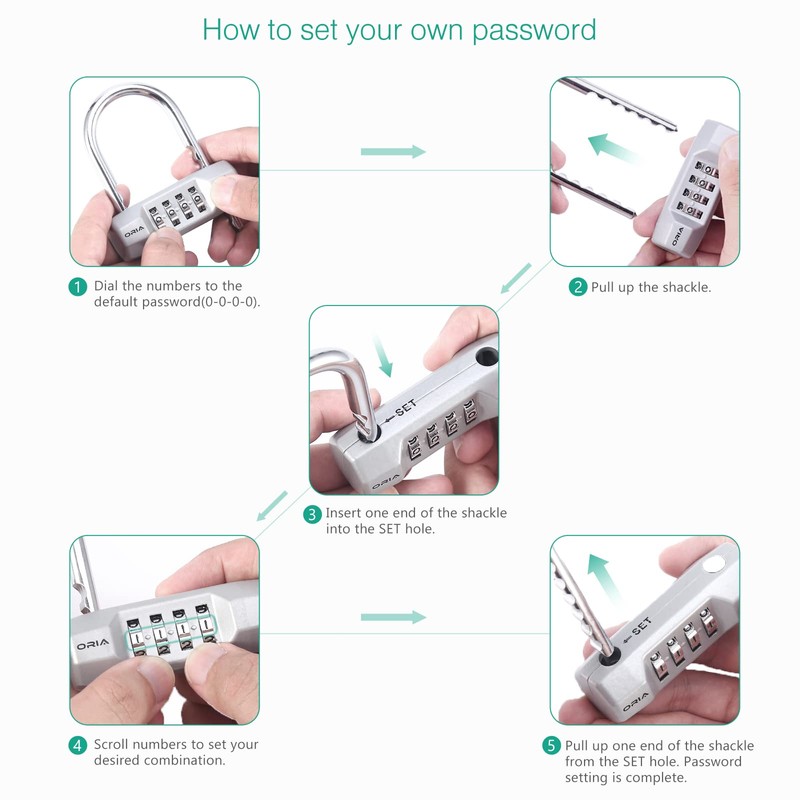 ORIA 4-Digit Combination Padlocks with Adjustable Long Shackle, U- Shaped