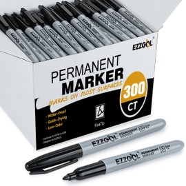 Ezzgol Permanent Markers Bulk, 300 Pack Fine Tip Black Permanent Markers, Waterproof Markers, Premium Smear Proof Pens, Quick Drying, Office Supplies for School, Office, Home