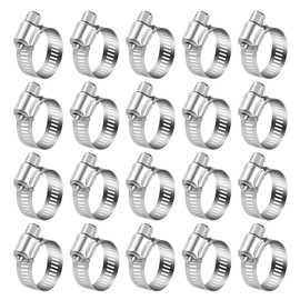 Jubilee Clips, Hose Clips, 20pcs Hose Clip Clamp 10-16mm Adjustable Stainless Steel Clips Hose Assorted, for Home Office Room Securing Connection Gas Flexible Hose Pipe Tubes