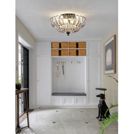 Semi Flush Mount Ceiling Light, Smoky Gray Glass Ceiling Light Fixture, 3-Bulb Modern Black Close to Ceiling Light, Vintage Glass Ceiling Lights for Bedroom Kitchen Living Room, Bulb Not Included