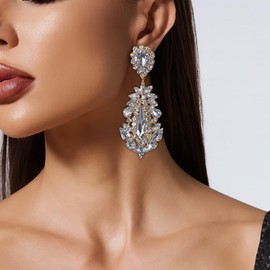 Gold Chandelier Earrings for Women - Big Statement Rhinestone Dangle Earrings Fashion Formal Prom Jewelry Wedding Gifts