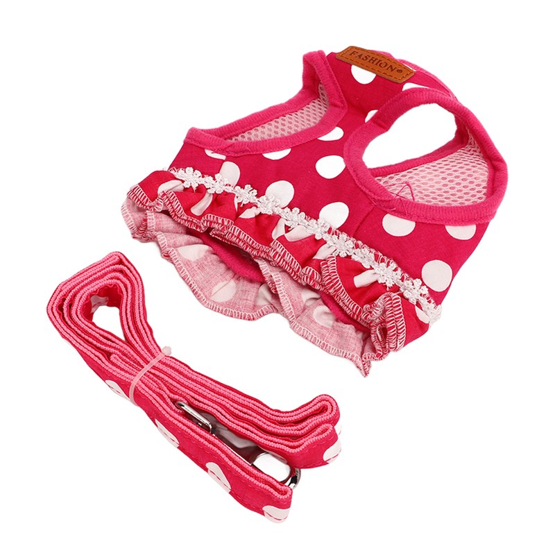 Dog Harness Leash Adjustable Escape Proof Breathable Safe Dots Design