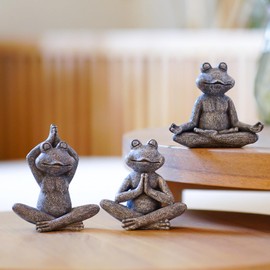 Yeomoo Yoga Frog Garden Figures Zen Decoration Living Room Garden - Small Frog Figures Miniature Decoration for Desk Accessories Gifts for Women Children Girlfriend Birthday Fairy Garden Decoration