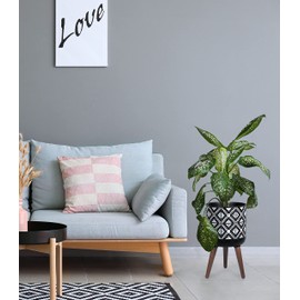 D'vine Dev 10 Inch Planter Pot with Stand, Mid-Century Tall Plant Pot with Legs for Indoor Plants, Medium, Charcoal Grey/White, 88-G-B-4