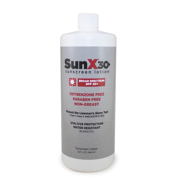 Sun X 30+ SPF Oil Free Sunscreen Lotion (32oz. Bottle) - Free of Parabens, Oxybenzone, & White Cast Properties With Broad Spectrum (UVA/UVB) Protection - Water & Sweat Resistant For Up To 80 Minutes