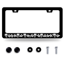 Hibiscus Flowers License Plate Frame Beautiful Hawaii Palm Tree Hibiscus Floral License Plate Colorful Stainless Steel Auto Parts License Plate Decoration with Screws Size 12.3"x6.3"