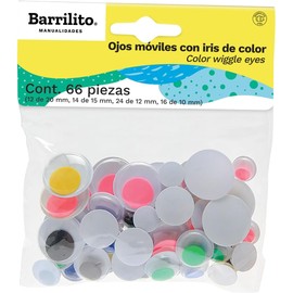 Barrilito E003 Ojos móviles, con iris en colores surtidos, bolsa con 66 piezas en 4 tamaños diferentes.