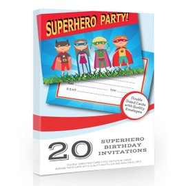 Olivia Samuel 20 x Superhero Party Invitations - Kids Super Hero Birthday Invites - A6 Postcard Size with envelopes
