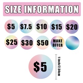 1 inch Yard Garage Sale Price Stickers Pre-Priced Pricing Labels - Bright Gradient Colored Flea Market Dollar Priced Stickers for Yard Retail Business Supplies 700 Pcs (High Price)