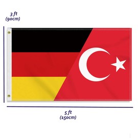 Large 90 x 150 cm Germany Türkiye Flag, Large 150D German Türkiye Friendship Banner, Durable Germany Flag Doube Side Print Decor Brass Eyelets Large Turkey