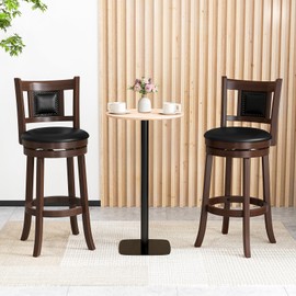 Giantex Swivel Bar Stools Set of 2, 30.5" Bar Height Bar Stools w/Ergonomic Backrest, Soft Padded Seat, Rubber Wood Legs, Footrest, Armless Barstools, Bar Dining Chairs for Kitchen, Dining Room, Pub