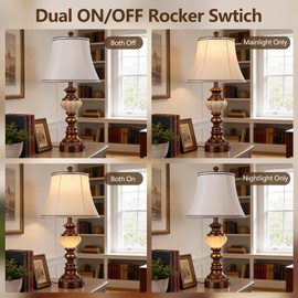27'' Farmhouse Tall Table Lamps Set of 2 for Living Room, Traditional Vintage Bedside Table Lamps with Nightlight and USB Ports, Boho Nightstand Lamps for Bedroom End Table Home Decor(Bulbs Included)
