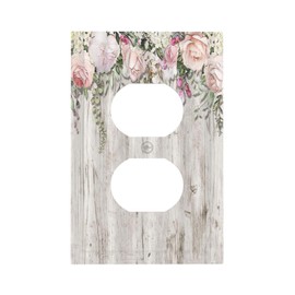 Wpshijia Pink Roses Flower Floral On Rutic Grey White Wood 1 Gang Single Duplex Light Switch Plate Outlet Cover Decorative Wall Plate Switchplate Electrical Faceplate for Farmhouse Cabin Bedroom Decor