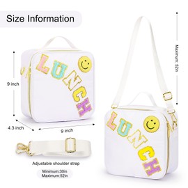BAGWORLD Kids Girls Boys Lunch Bag Large Capacity Cute Preppy Reusable Insulated Lunch Box Tote with Adjustable Shoulder Strap Nylon Cooler Organizer for School Travel Picnic (White)