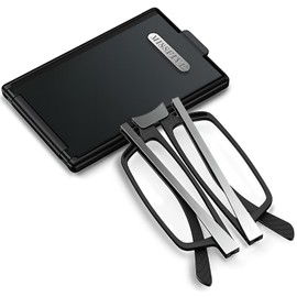 Missfive Ultra Thin Folding Reading Glasses for Men Women Pocket + Upgrade Portable Flat Hard Case, Designer Foldable Lightweight Readers Durable TR90 Metal Collapsible Travel Eyeglasses, 3.5x