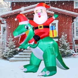 Christmas Inflatables Santa Outdoor Decorations: 6FT Cute Santa Claus Riding Dinosaur - Christmas Blow up Yard Decoration - Built-in LED Lights for Party Lawn Holiday Decor Outside
