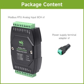 Waveshare Industrial 8-Ch Analog Acquisition Module, 12-Bit High-Precision, Supports Voltage and Current Acquisition, DC 7~36V Wide Voltage Power Supply, 8-ch Current Mode, 0~20mA