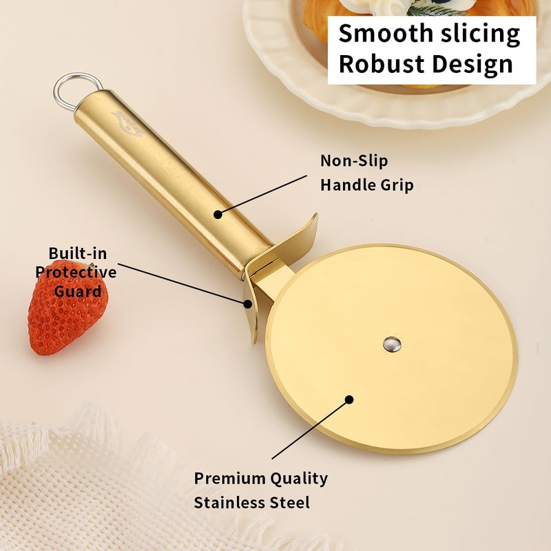 Berglander Pizza Wheel, Gold Titanium Plating Stainless Steel Pizza Cutter,