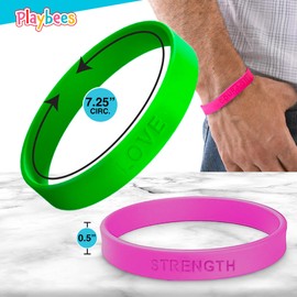 Playbees Rubber Bracelets with Sayings - 24 Pack - Assorted Colors - Motivational Wristbands - Inspirational Messages - Perfect for Kids, Teens, Adults - Fashion, Prize, Party Favor