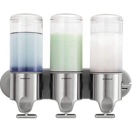 simplehuman Triple Wall Mount Shower Pump, 3 x 15 fl. oz. Shampoo and Soap Dispensers, Stainless Steel