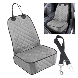 smilfuy Dog Car Front Seat Cover with Side Flaps, Waterproof & Scratch Proof Car Seat Protector for Dog, Nonslip Pet Car Seat Pad with Safety Belt, Fit for Most Cars SUVs Trucks Jeeps (Grey)