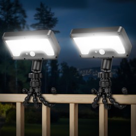 LEKIA Motion Sensor Solar Lights Outdoor with Flexible Octopus Tripod - 1000LM Clip On Solar Sercurity Lights Waterproof, Dual Charging Ourdoor Light for Camping, Fence, Patio - 2 Pack
