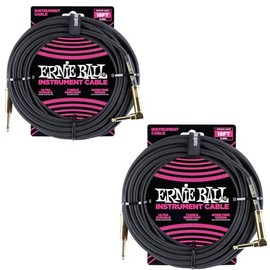 Ernie Ball Juego de cables trenzados para instrumentos rectos/angulares, longitud de 18 pies en negro (P06086), paquete de 2