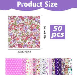 Fabrics for Sewing, Patchwork Fabric - Pack of 50 Cotton Fabric Scraps 20 x 20 cm, Cotton Fabric Patchwork with Random Pattern, Cotton Fabric Fabric Package for Clothing, Curtains, Bedding, DIY Crafts