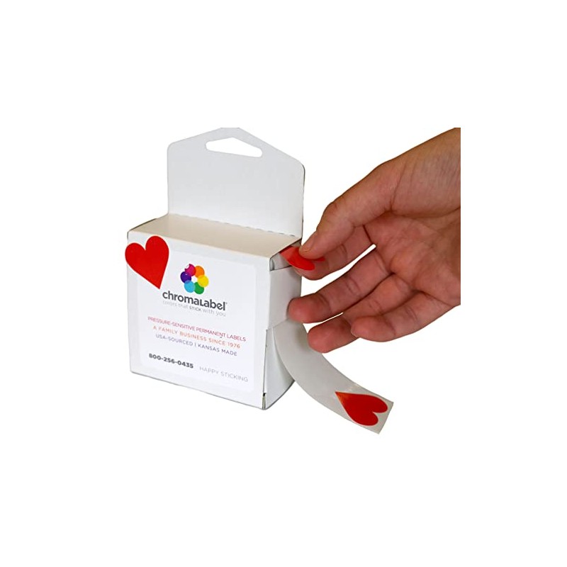 ChromaLabel 1.25 Inch Permanent Heart Stickers, 500 per Dispenser Box,