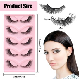 Natural False Lashes, 5 Pairs Cat Eye Lashes, Fox Eye Strip Lashes for Work, Parties, Photography, Daily Using (15mm)