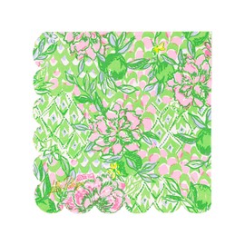 Lilly Pulitzer Disposable Decorative Paper Cocktail Napkins, Napkin Holder Refill with 40 Scalloped Napkins, Lime Feeling Good