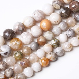 32 piezas de abalorio de ágata de hoja de bambú natural de 12 mm para hacer joyas, pulseras, collares, accesorios AAA de 15 pulgadas, abalorio de piedra de energía curativa (ágata de hoja de bambú, 12