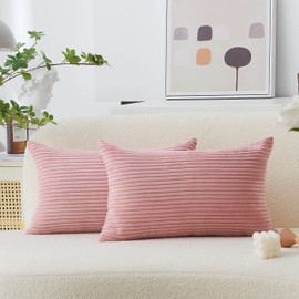 Home Brilliant Pink Cushion Cover 12x20 Inch for Valentine's Day, Soft Corduroy Cute Cushions, Rectangle Cushion Covers Cushion Protectors Pack of 2, (30cm x 50cm, Baby Pink)