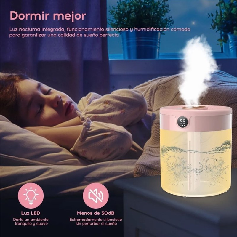 2L Mist Humidifier Pink Mute USB Night Lamp Function Dual