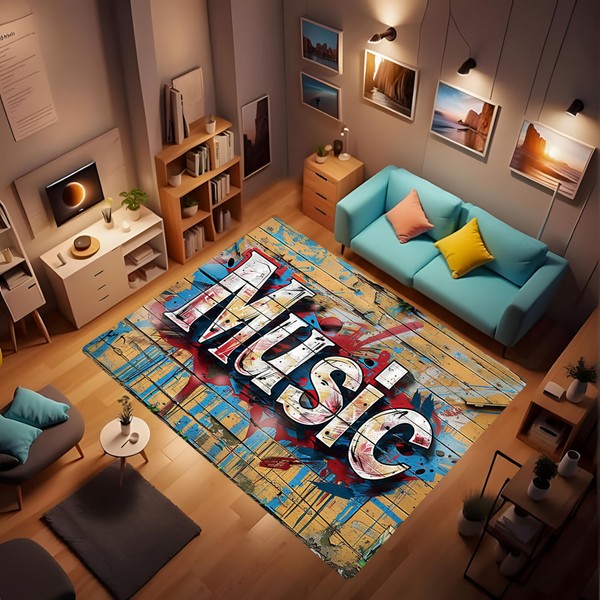 Music Elements Area Rug Wooden Board Graffiti Musics Art Text