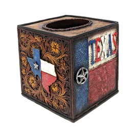 BestGiftEver Tooled Leather with Texas Symbols Lone Star Tissue Box Cover - Southwestern Home Decor - Rustic Decorative Tissue Box Holder - for Western Ranch and Farmhouse